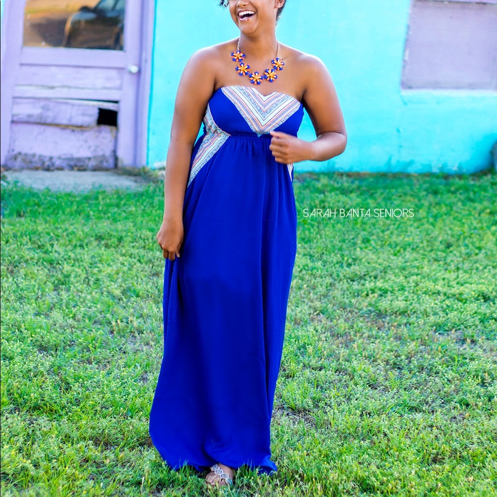 Royal Blue Strapless Maxi Dress